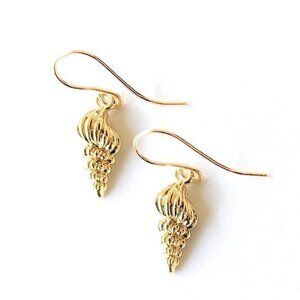 Gold Seashell Dangle Earrings 14K Gold Filled Wires Womens Girls Handmade USA